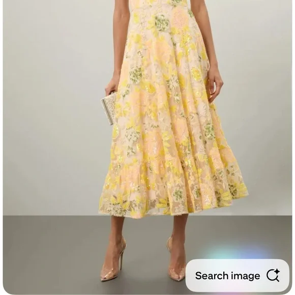 Carina strapless appliqué midi dress. Floral Strapless Dress - Picture 2 of 4